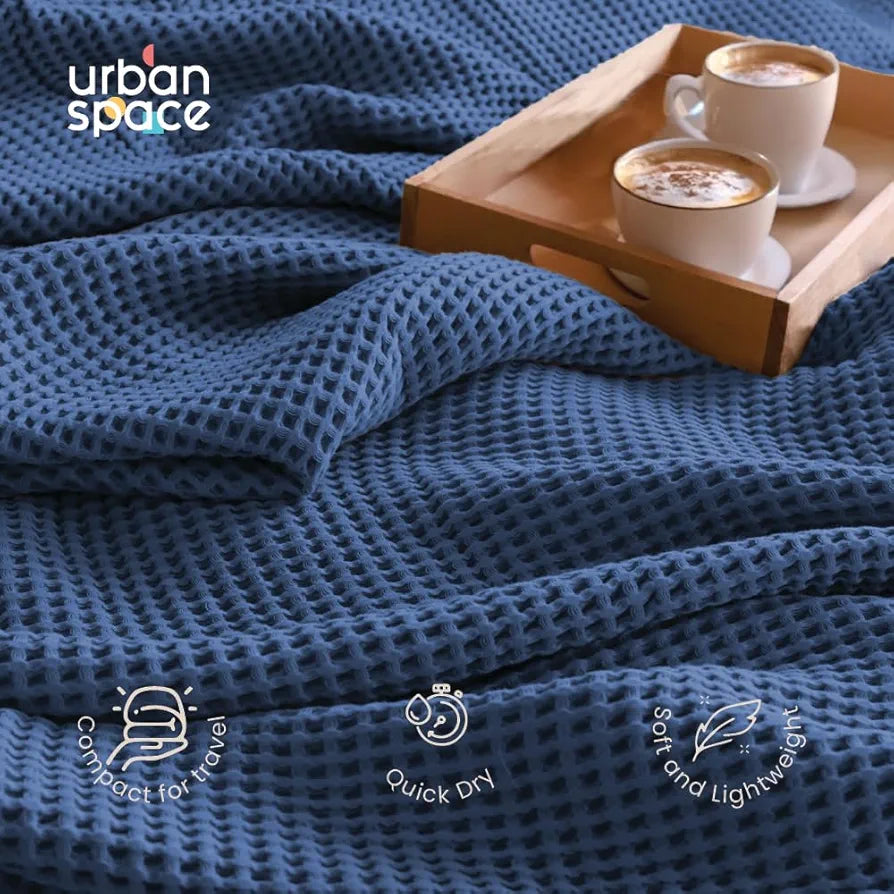 Urban Space 100% Cotton Waffle Throw Blanket, Soft Decorative Throw for Living Room, Sofa, Chair and Couch, Handmade,Reversible and Breathable Throw with Tassels